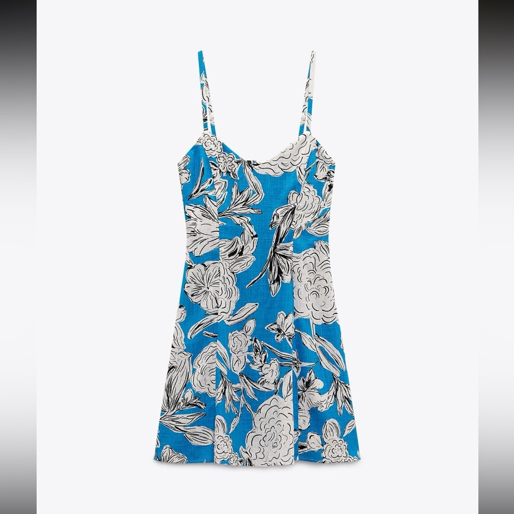 Zara Blue and White Floral Midi Dress